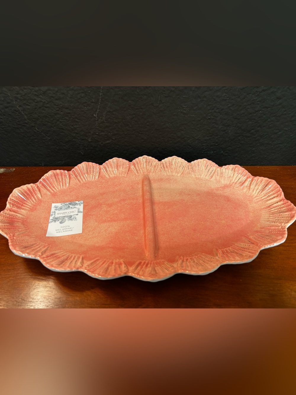Coral Ceramic look Divided Melamine Serving‎ Platter New